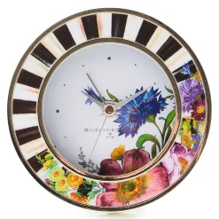 Room Accents|MacKenzie-Childs Flower Market Silver Plated Round Desk Clock