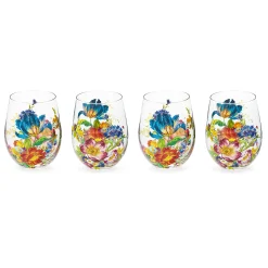 Drinkware|MacKenzie-Childs Flower Market Stemless Wine Glass, Set of 4