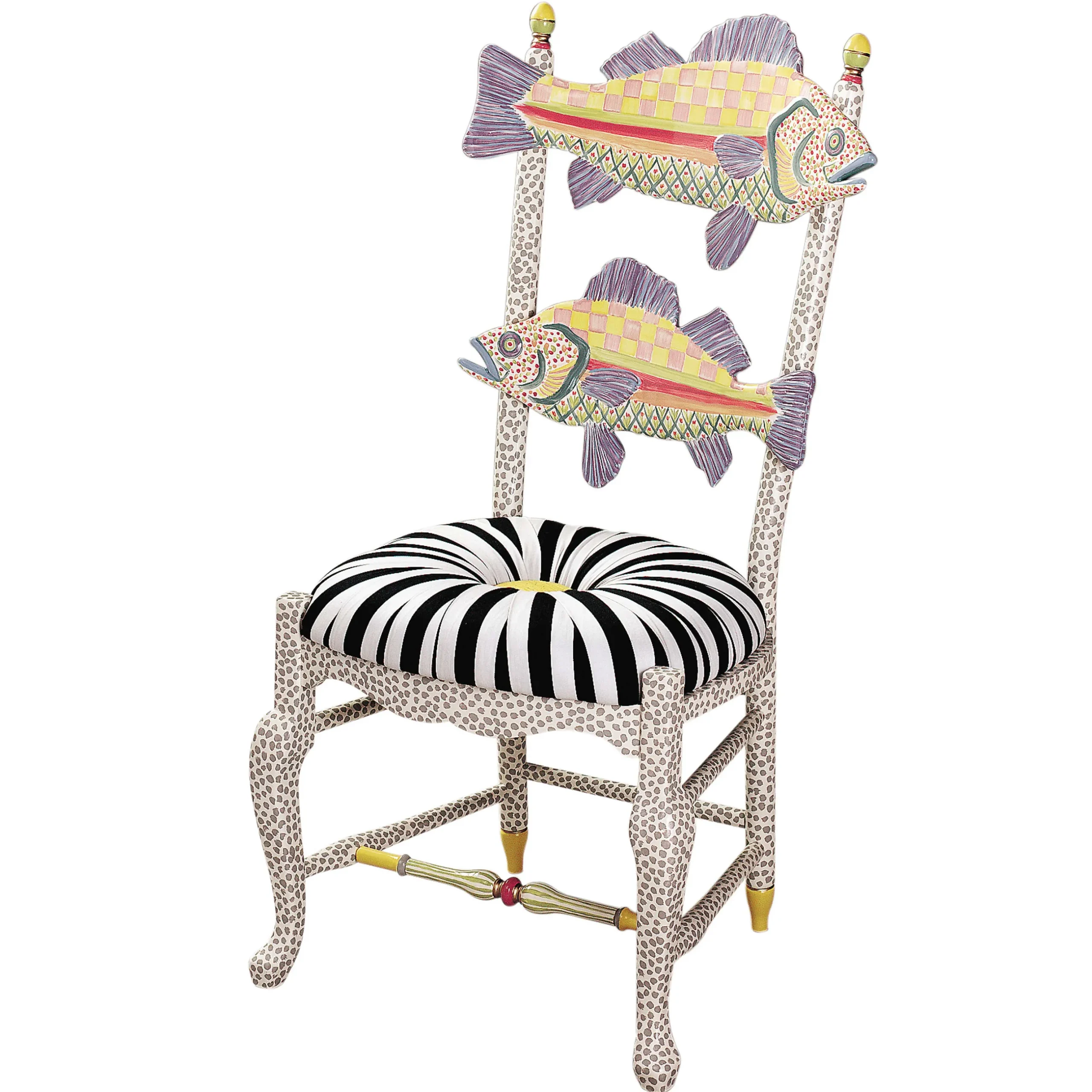 Dining Room & Kitchen|MacKenzie-Childs Freckle Fish Chair - Black White Seat