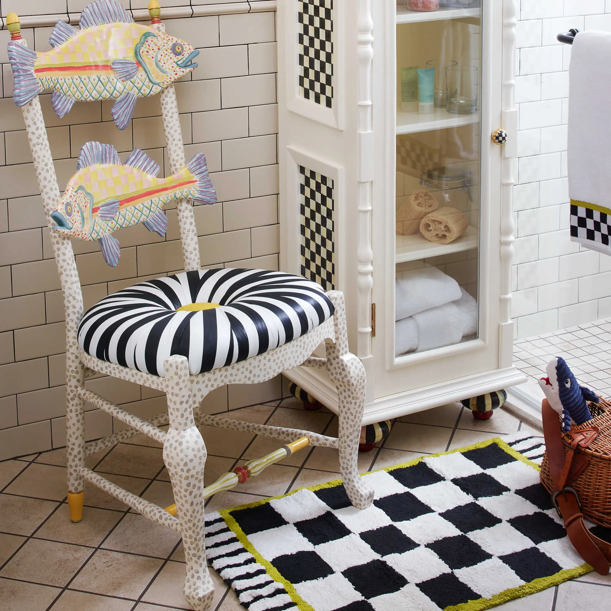 Dining Room & Kitchen|MacKenzie-Childs Freckle Fish Chair - Black White Seat