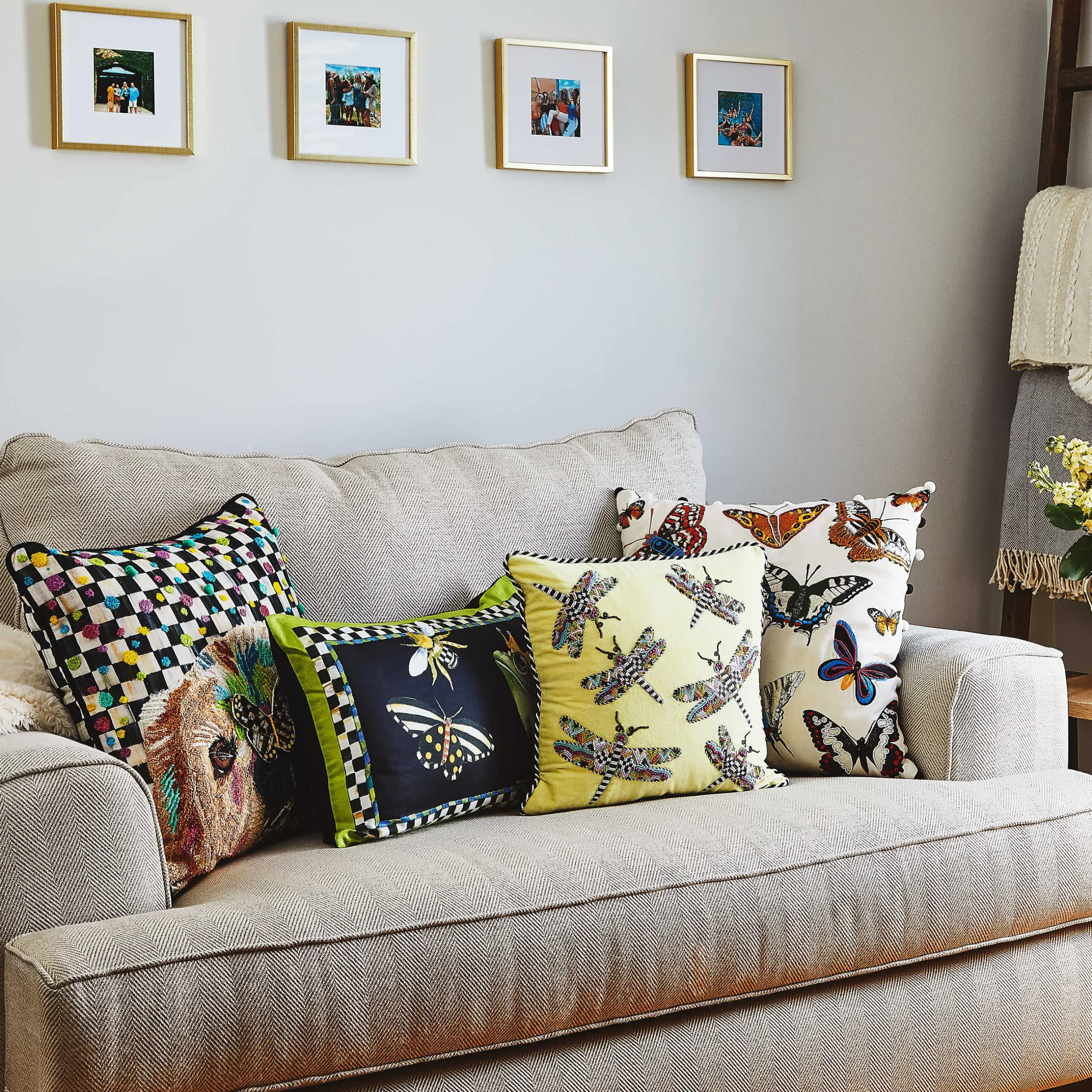 Spring|Pillows, Throws, & Cushions|MacKenzie-Childs Frog and Bee Lumbar Pillow
