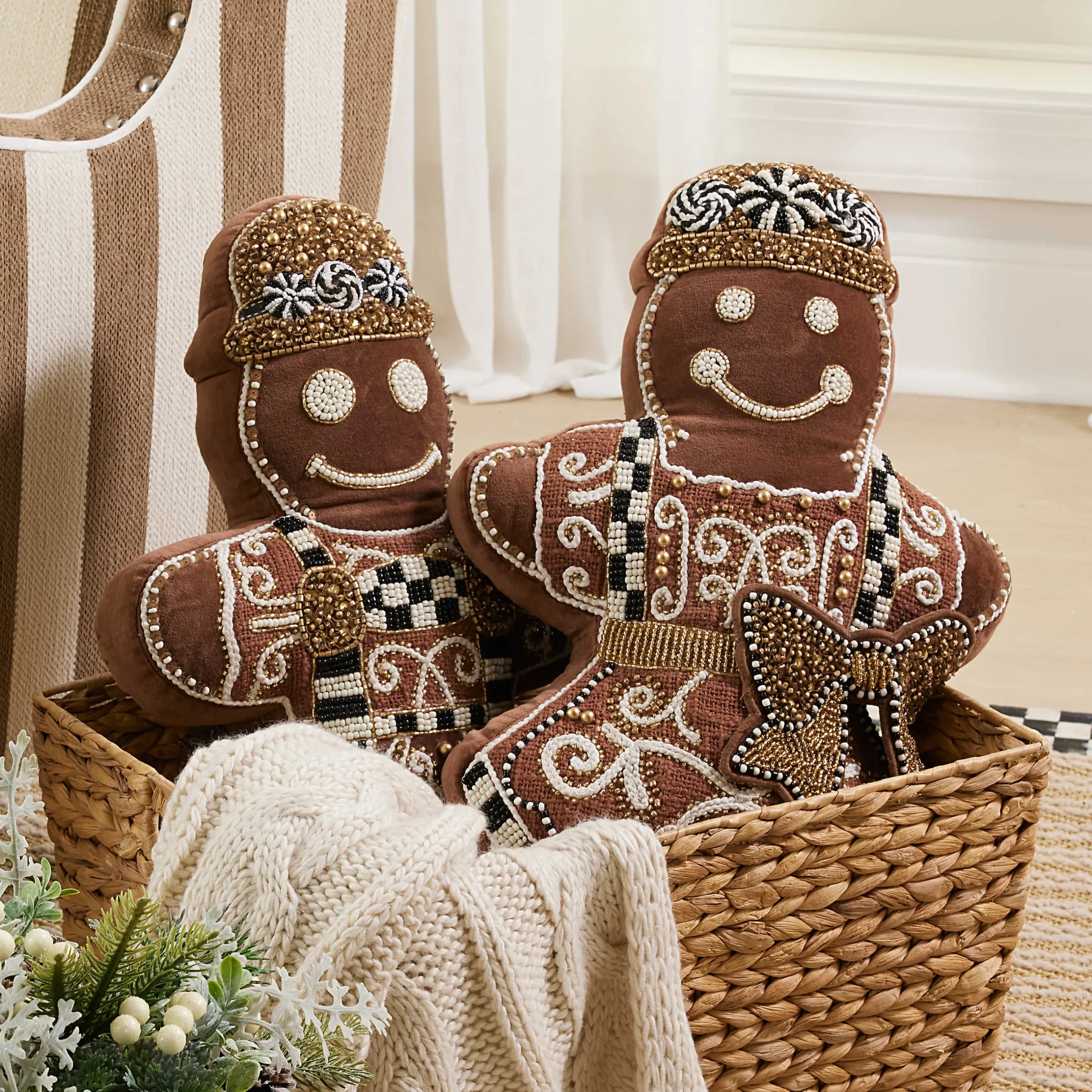 Holiday|Pillows, Throws, & Cushions|MacKenzie-Childs Gingerbread Boy Shaped Throw Pillow