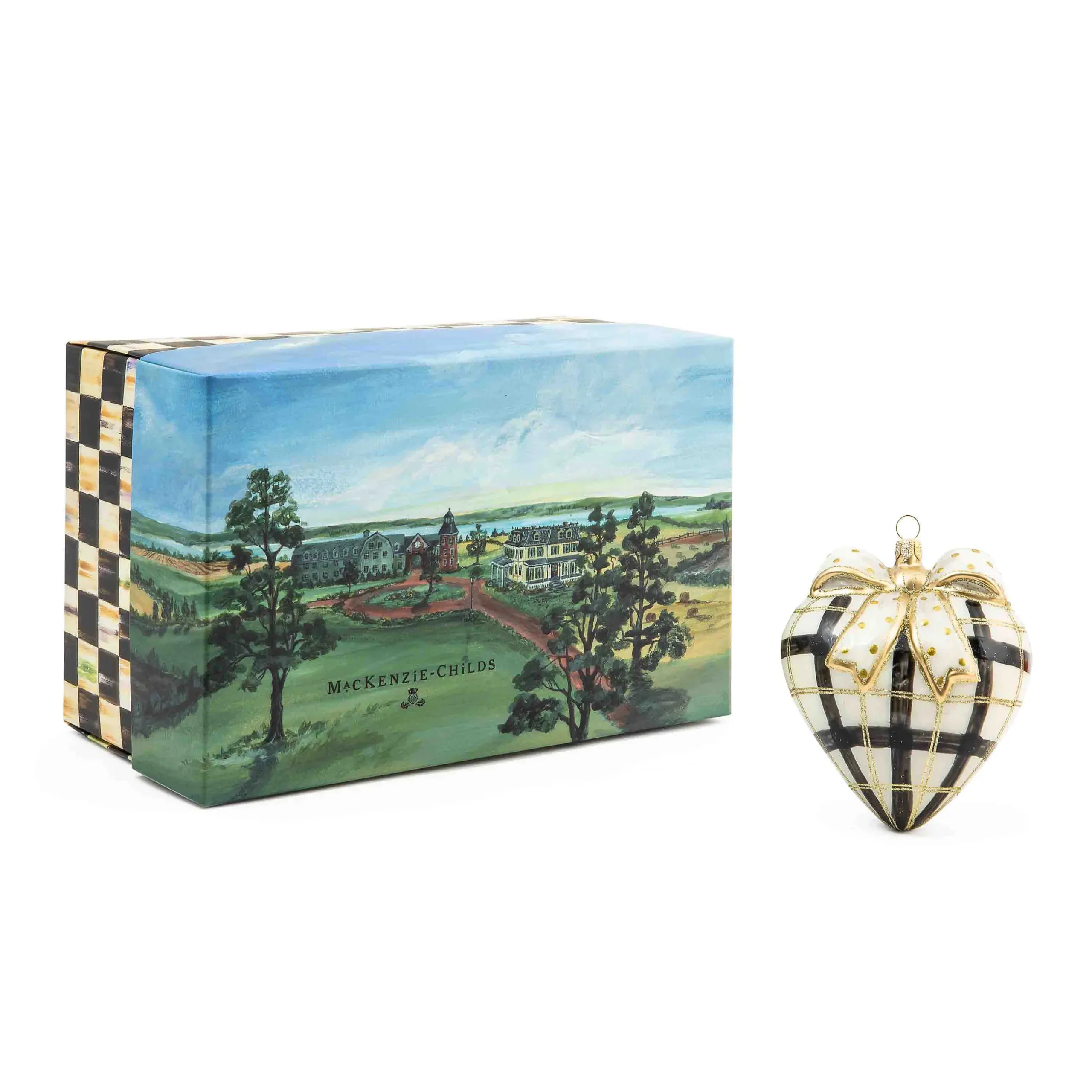 Holiday|MacKenzie-Childs Glam Up Plaid Heart Glass Ornament