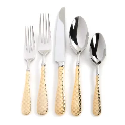 Dinnerware & Flatware|MacKenzie-Childs Gold Check Flatware 5-Piece Place Setting