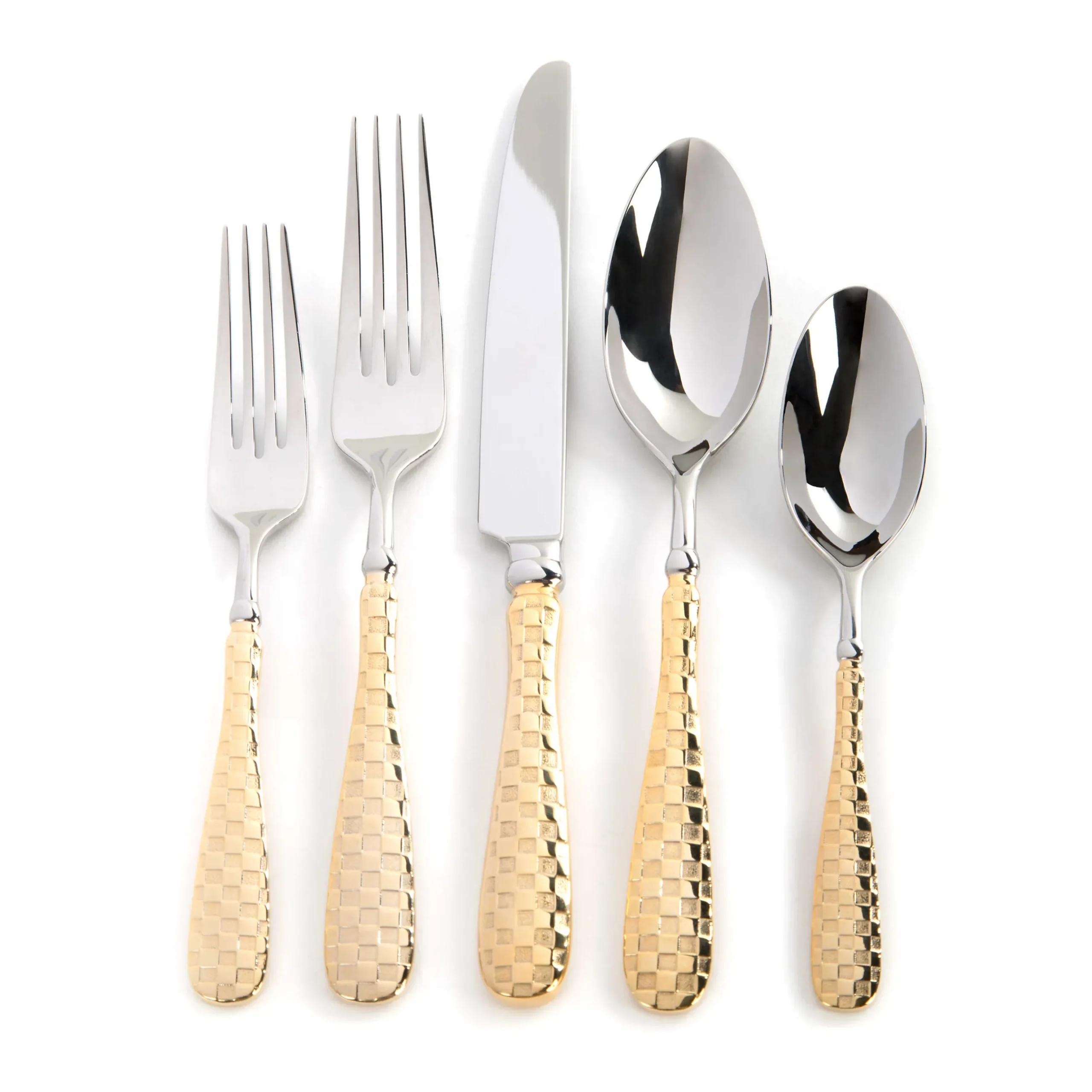 Dinnerware & Flatware|MacKenzie-Childs Gold Check Flatware 5-Piece Place Setting