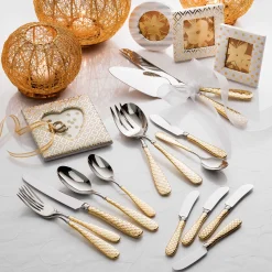 Dinnerware & Flatware|MacKenzie-Childs Gold Check Flatware 5-Piece Place Setting