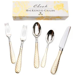 Dinnerware & Flatware|MacKenzie-Childs Gold Check Flatware 5-Piece Place Setting