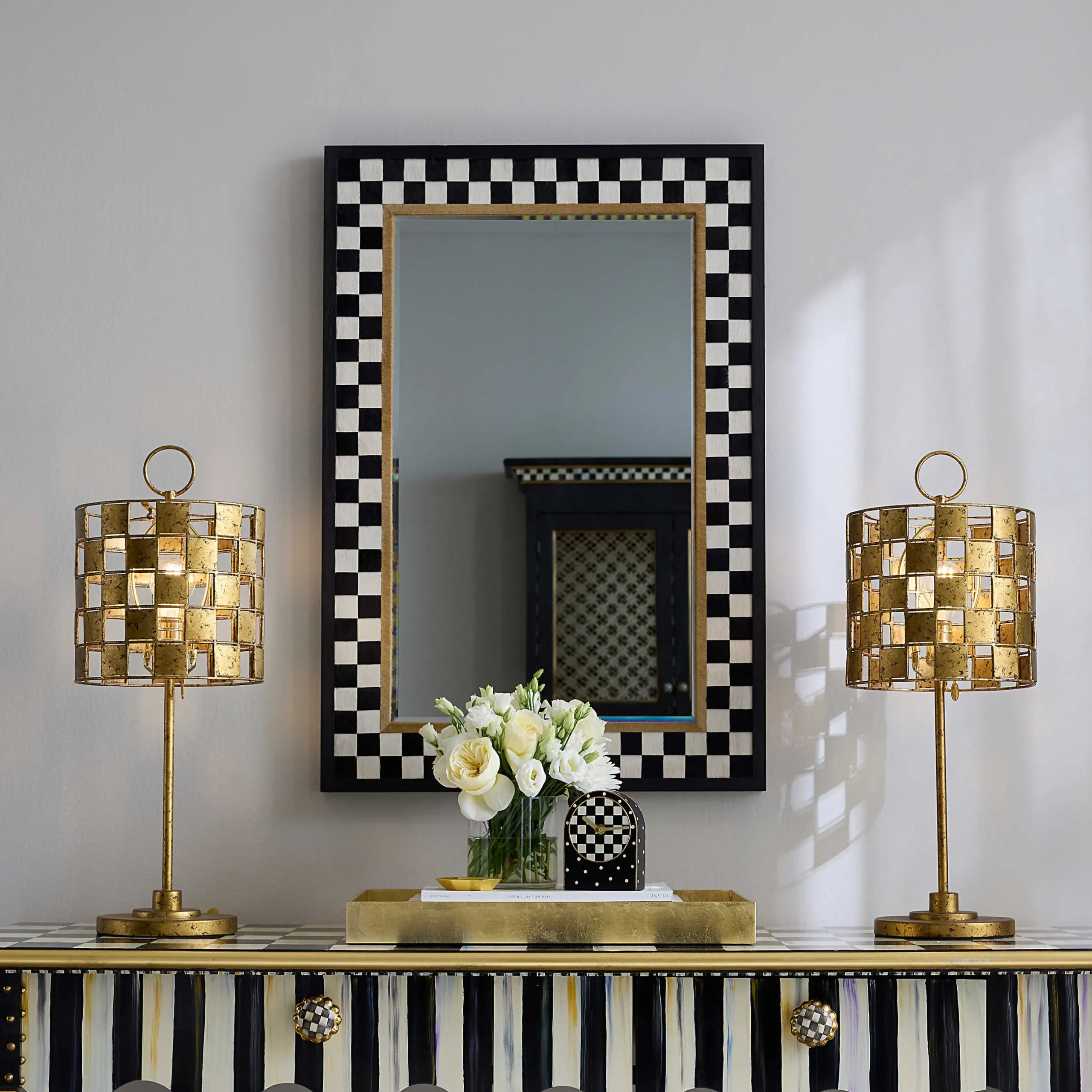 Lighting|MacKenzie-Childs Golden Check Table Lamp