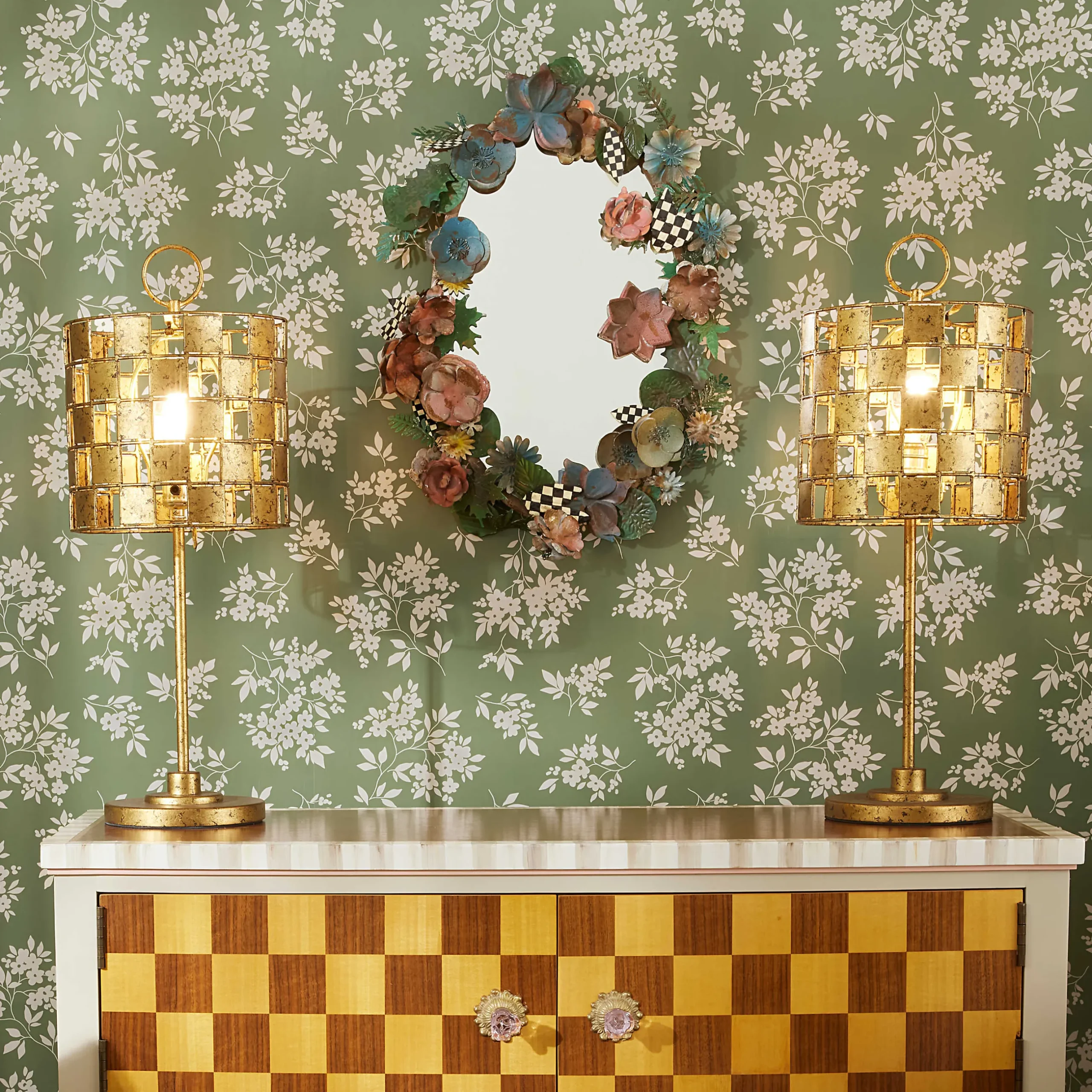 Lighting|MacKenzie-Childs Golden Check Table Lamp