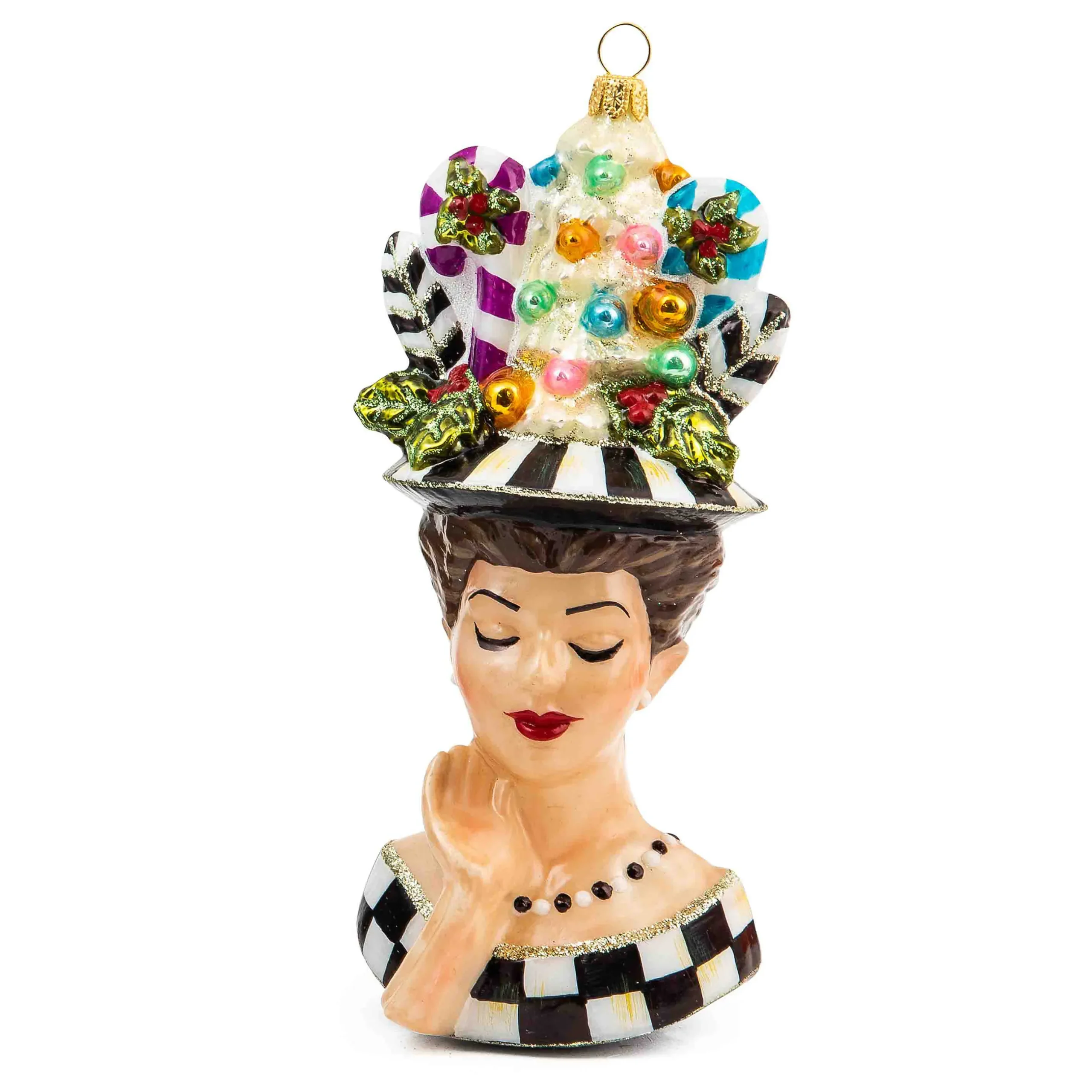 Holiday|MacKenzie-Childs Granny Kitsch Lady Portrait Glass Ornament