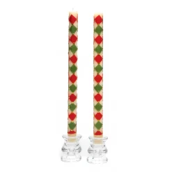 Holiday|Candles & Fragrances|MacKenzie-Childs Harlequin Dot Dinner Candles - Red, Green,  Gold - Set of 2
