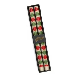 Holiday|Candles & Fragrances|MacKenzie-Childs Harlequin Dot Dinner Candles - Red, Green, Gold - Set of 2