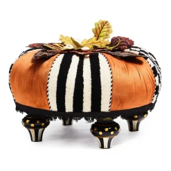 Living Room|MacKenzie-Childs Harvest Check  Stripe Tufted Footstool