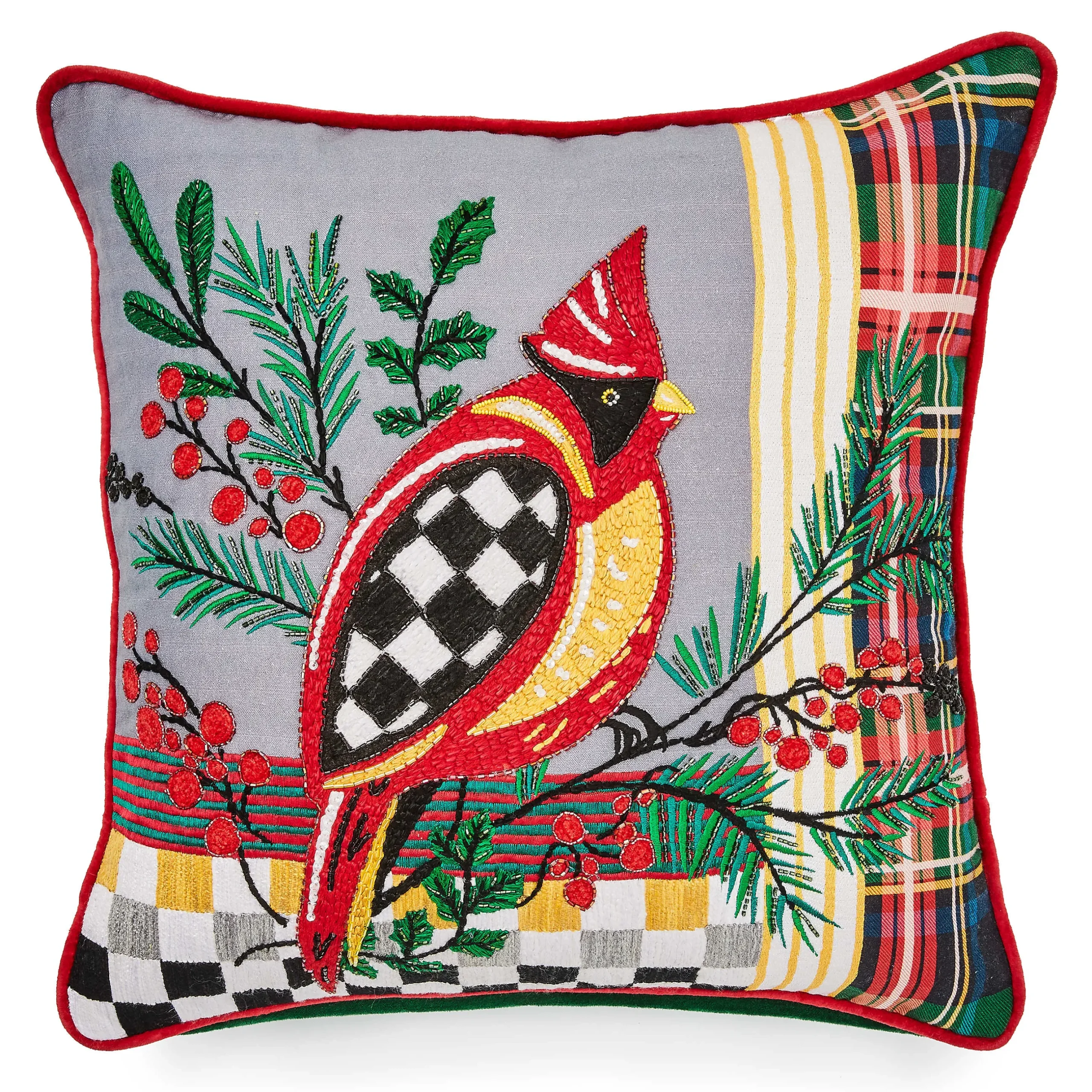 Pillows, Throws, & Cushions|MacKenzie-Childs Holiday Cardinal Beaded Throw Pillow