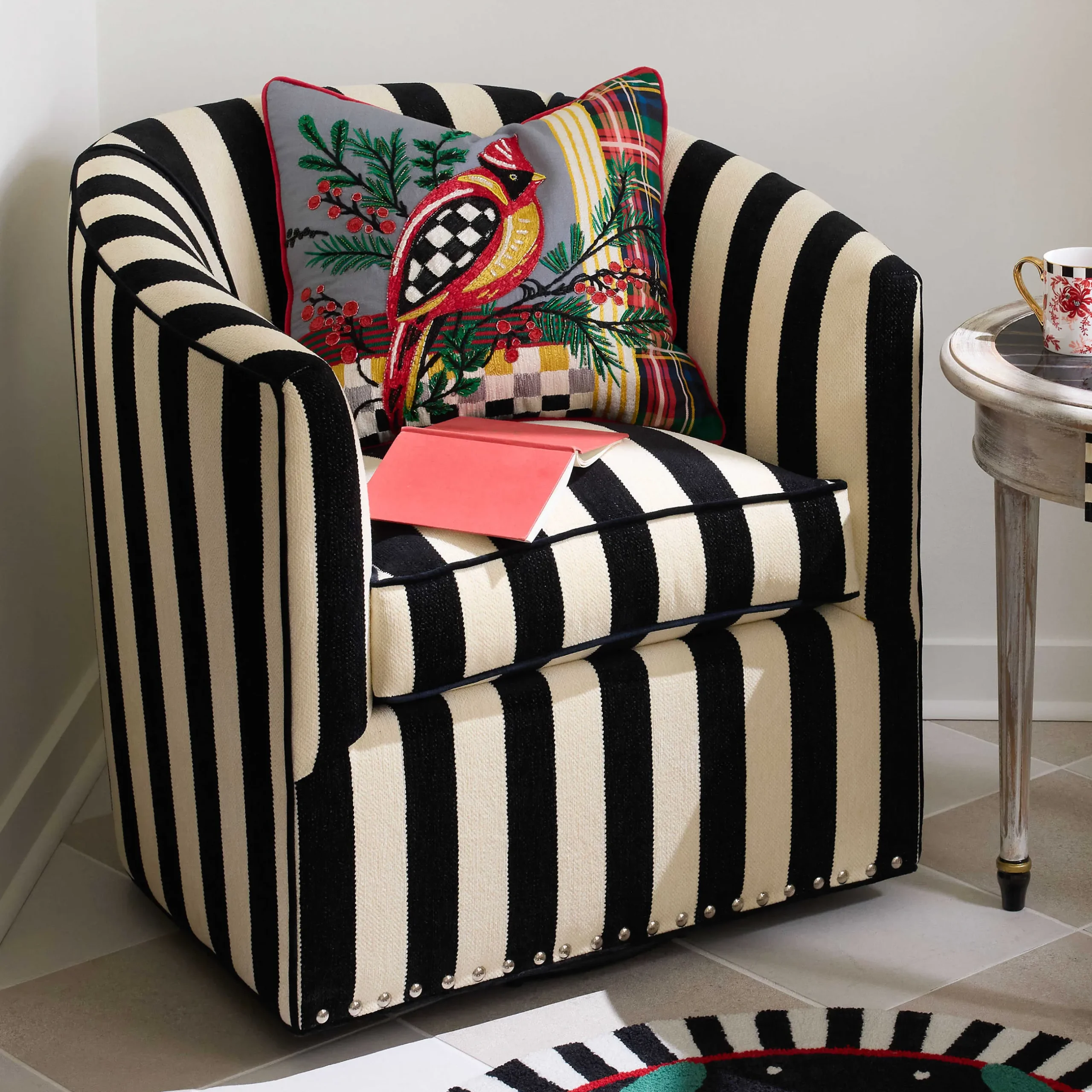 Pillows, Throws, & Cushions|MacKenzie-Childs Holiday Cardinal Beaded Throw Pillow