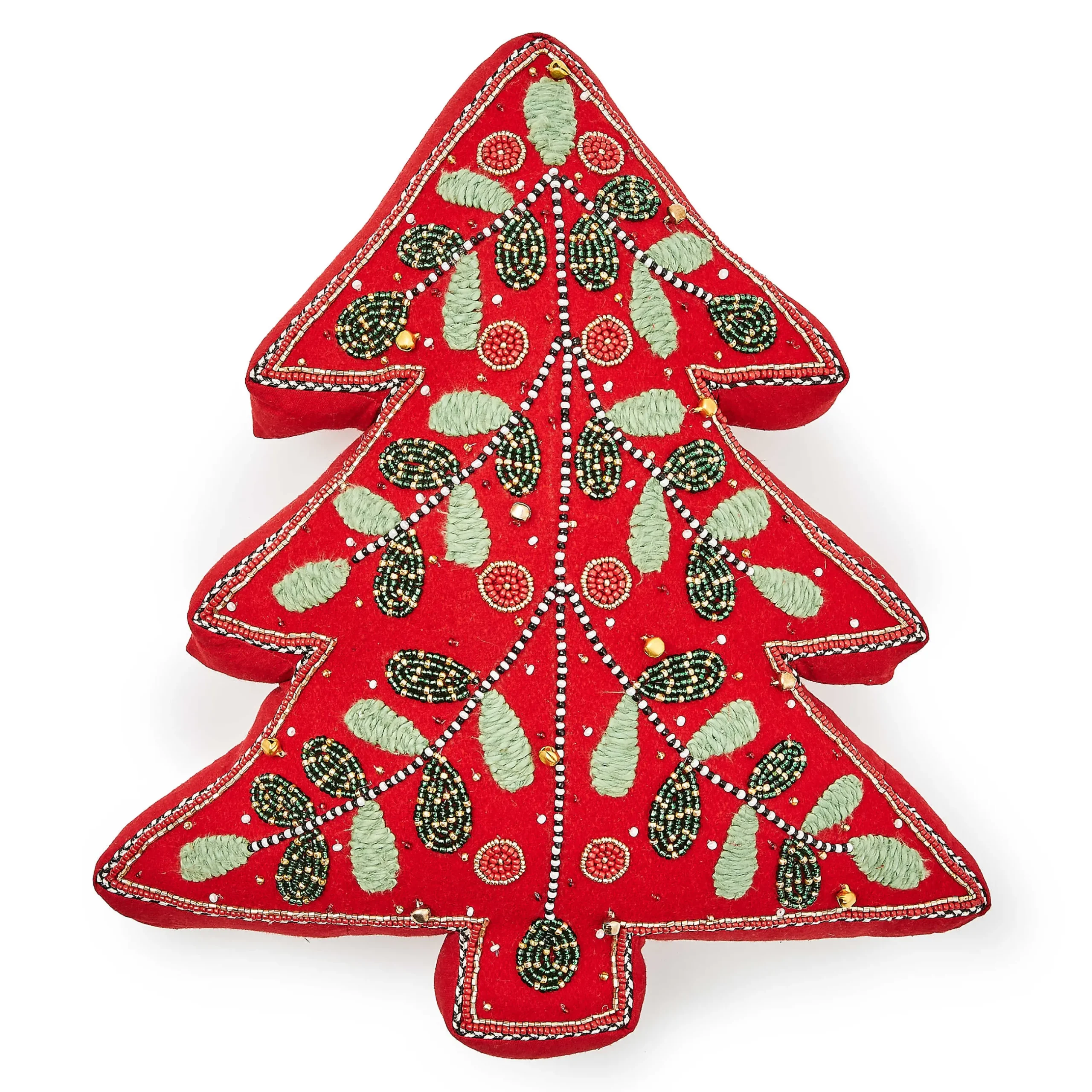 Pillows, Throws, & Cushions|MacKenzie-Childs Holiday Red Tree Shaped Embroidered Throw Pillow