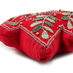 Pillows, Throws, & Cushions|MacKenzie-Childs Holiday Red Tree Shaped Embroidered Throw Pillow