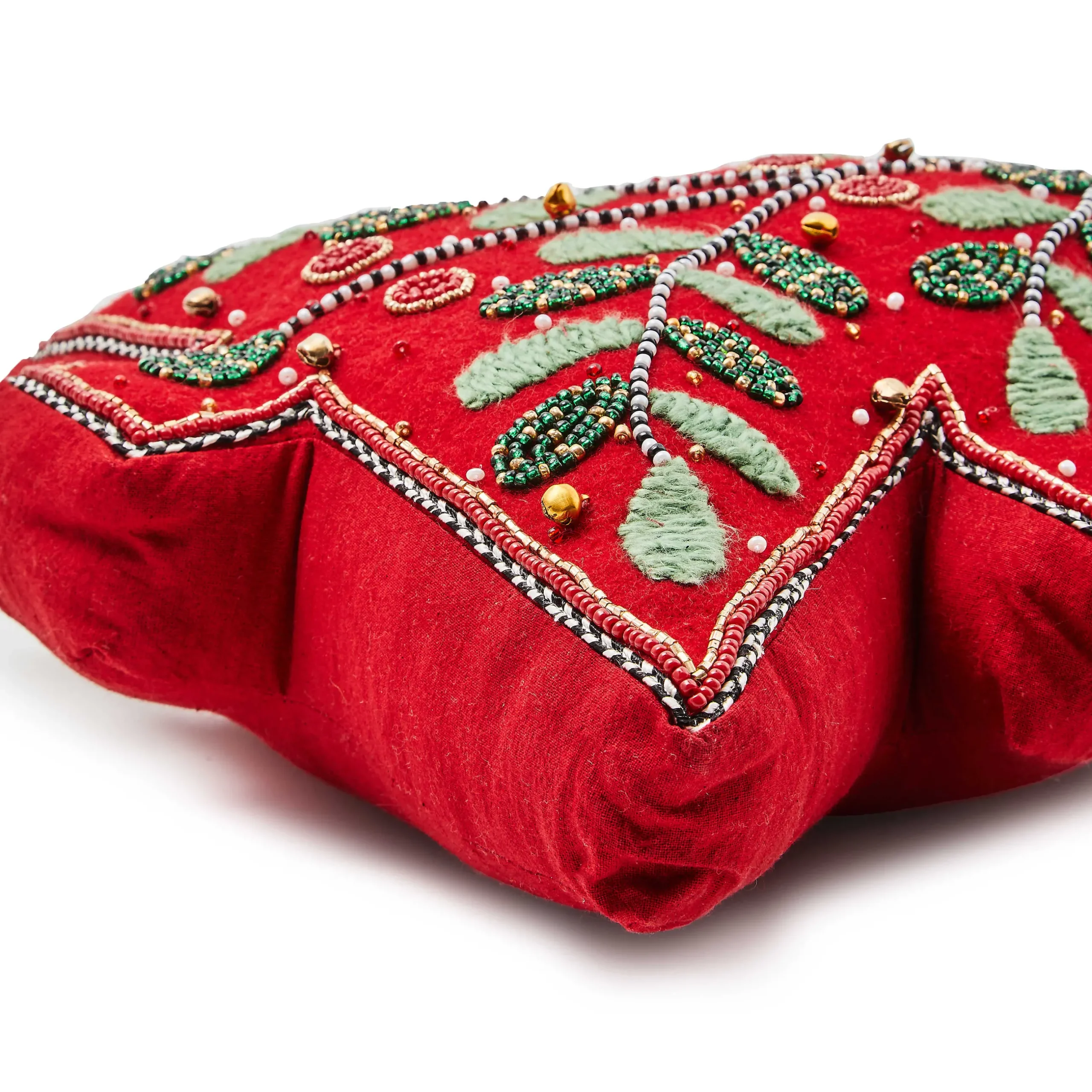 Pillows, Throws, & Cushions|MacKenzie-Childs Holiday Red Tree Shaped Embroidered Throw Pillow