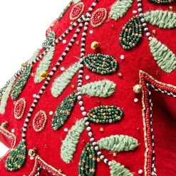 Pillows, Throws, & Cushions|MacKenzie-Childs Holiday Red Tree Shaped Embroidered Throw Pillow
