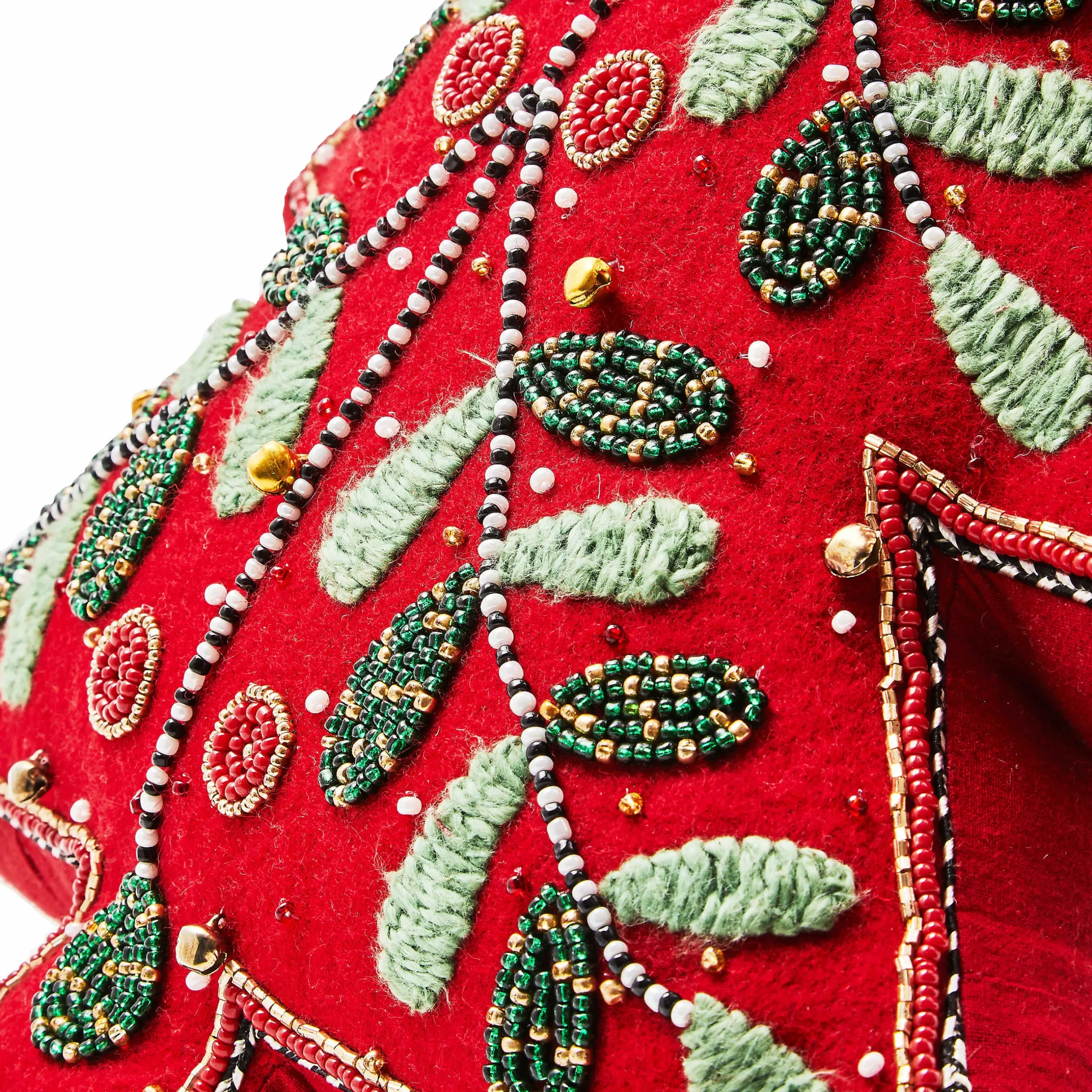 Pillows, Throws, & Cushions|MacKenzie-Childs Holiday Red Tree Shaped Embroidered Throw Pillow