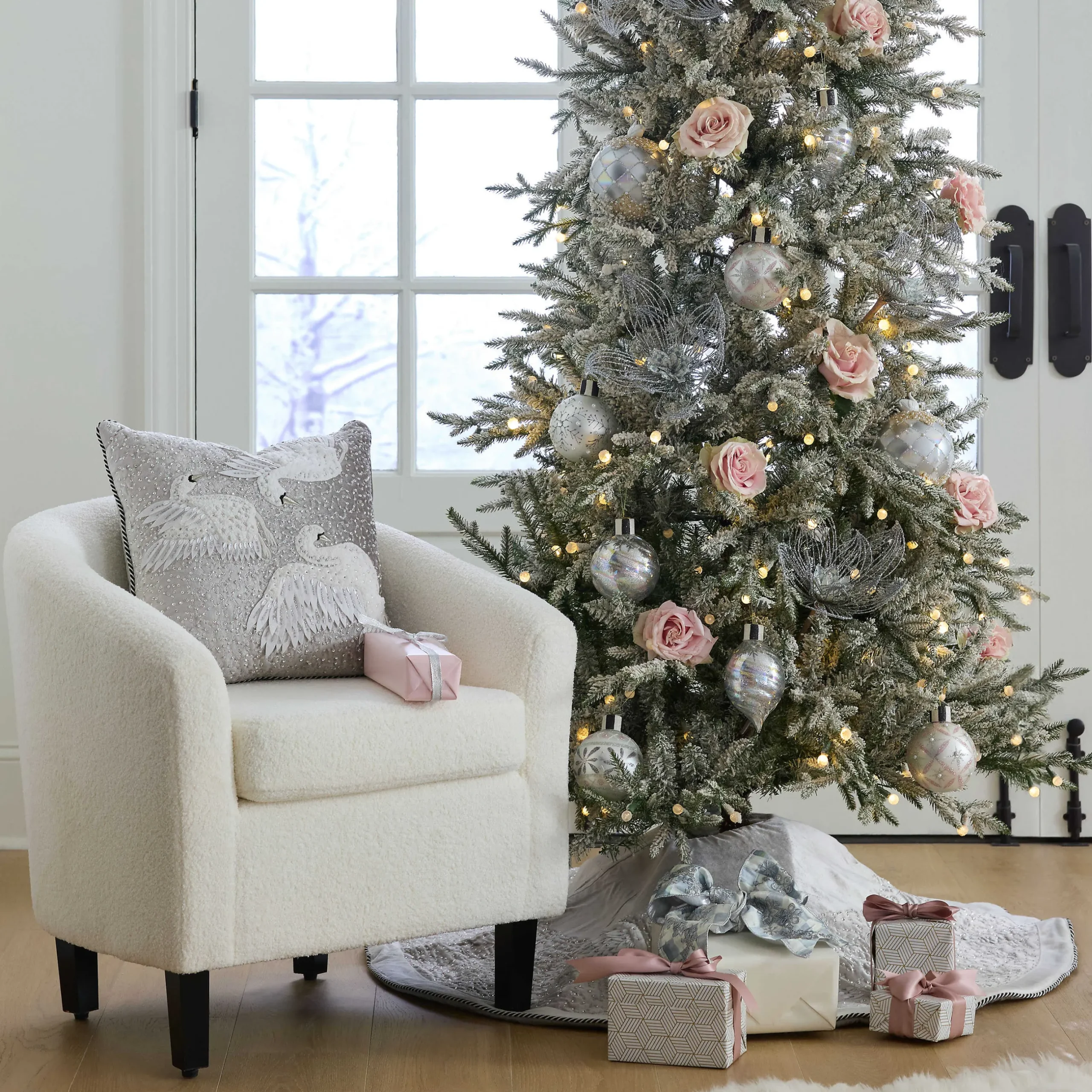 Holiday|Room Accents|MacKenzie-Childs Holiday Swans Velvet Tree Skirt