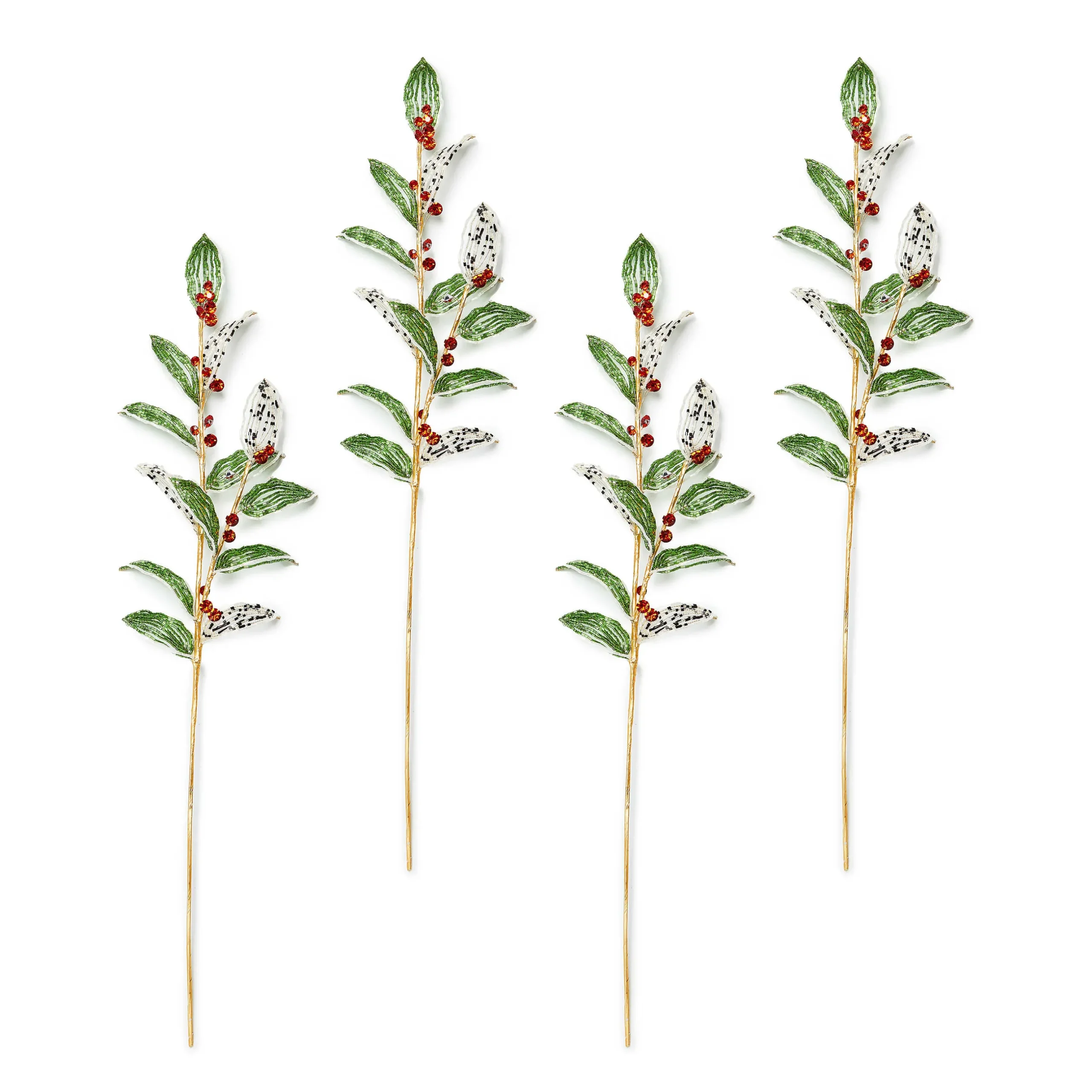 Holiday|Greenery & Florals|MacKenzie-Childs Holly Beaded Spray Stem, Set of 4