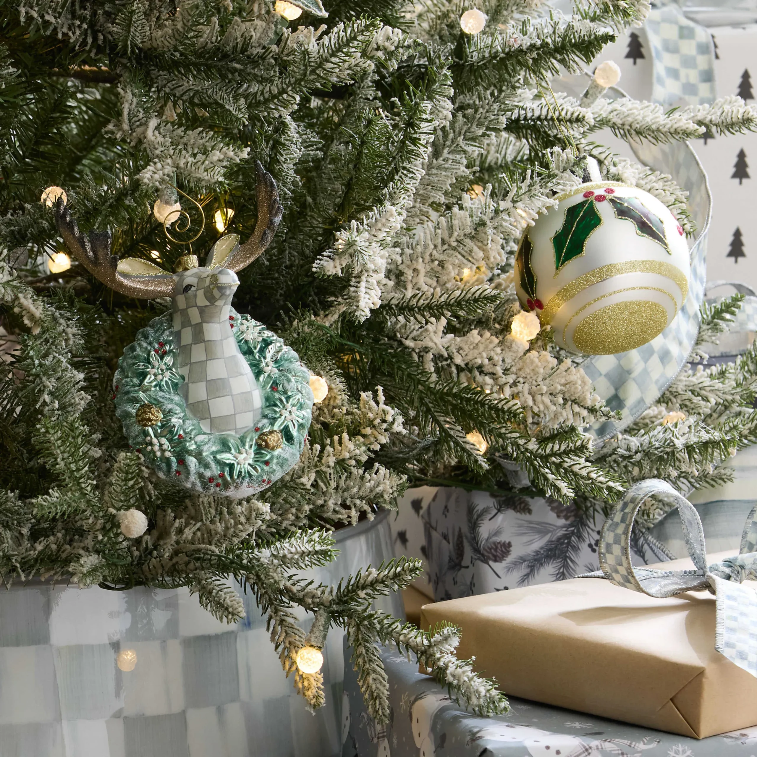 Holiday|MacKenzie-Childs Holly Leaf Glass Ball Ornaments, Set of 6