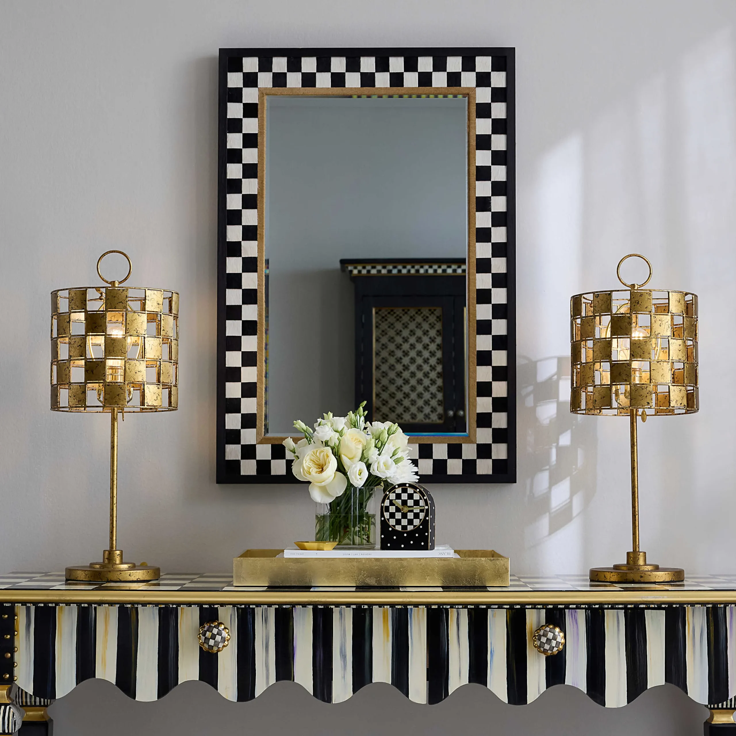 Room Accents|MacKenzie-Childs Hopscotch Check Large Rectangle Wall Mirror
