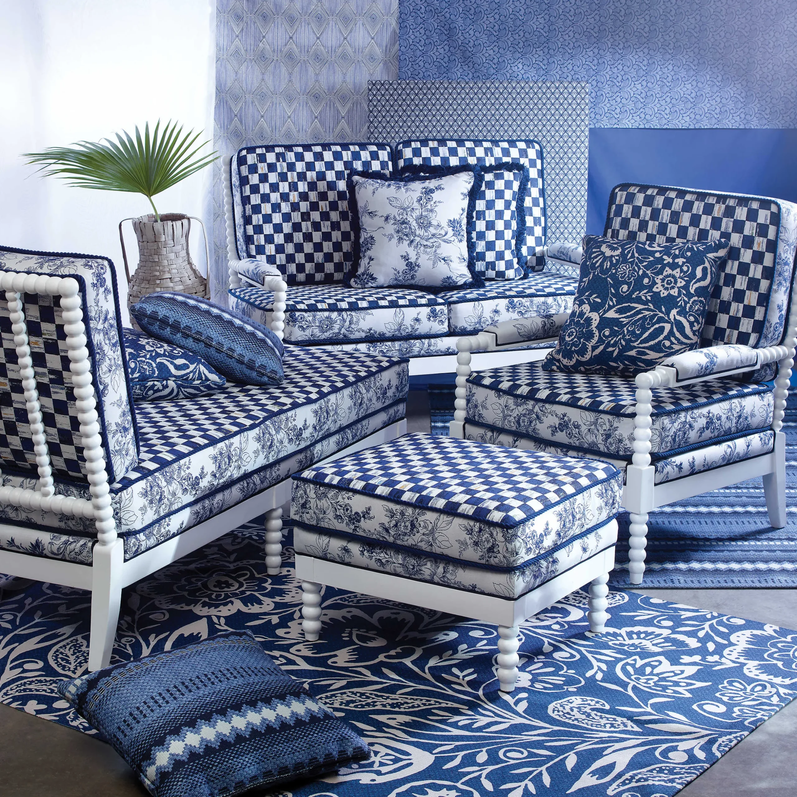 Outdoor|Spring|MacKenzie-Childs Indigo Villa Outdoor Ottoman