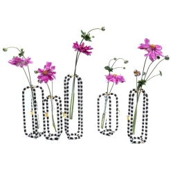 Room Accents|MacKenzie-Childs Interlocking Black  White Bud Vases, Set of 5