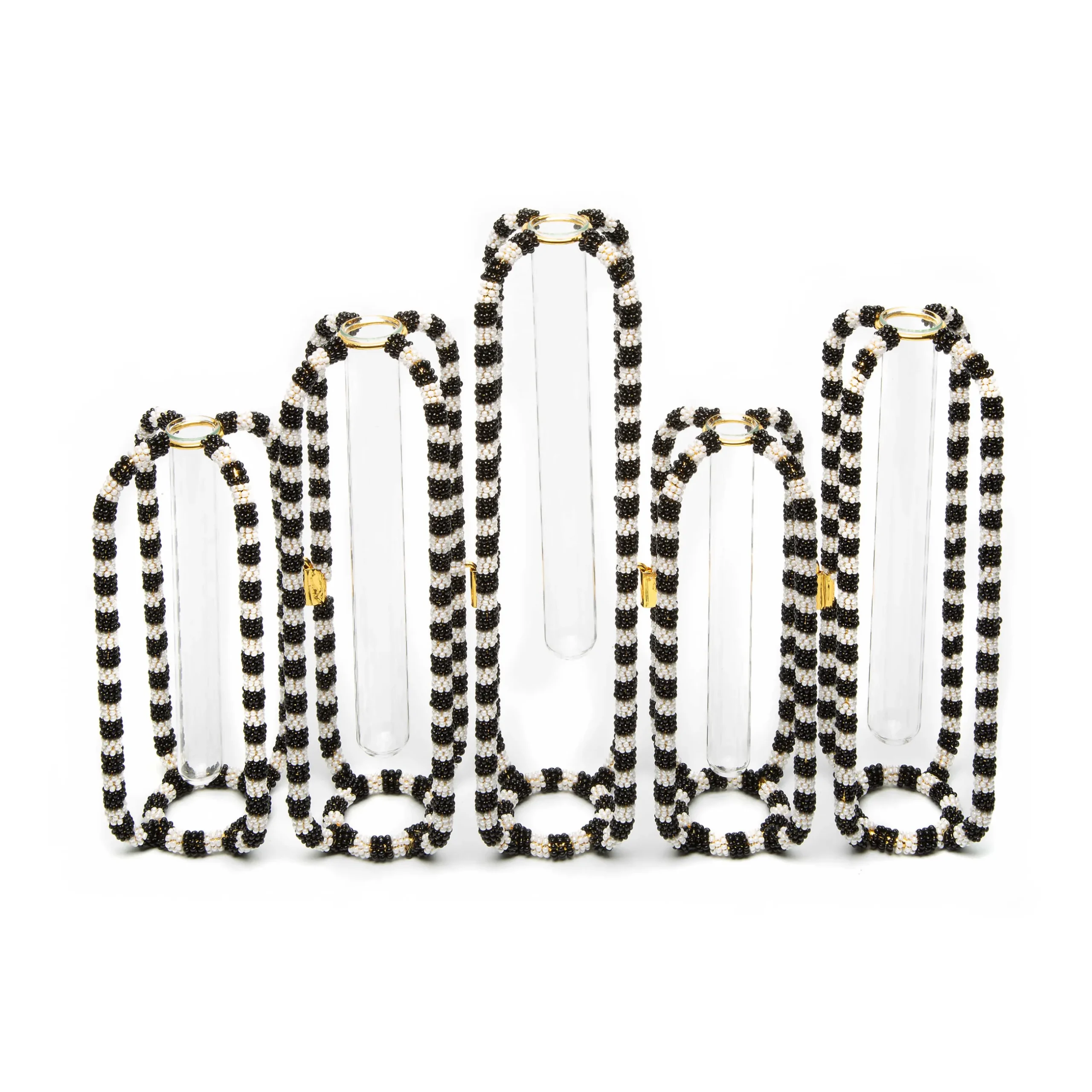 Room Accents|MacKenzie-Childs Interlocking Black White Bud Vases, Set of 5