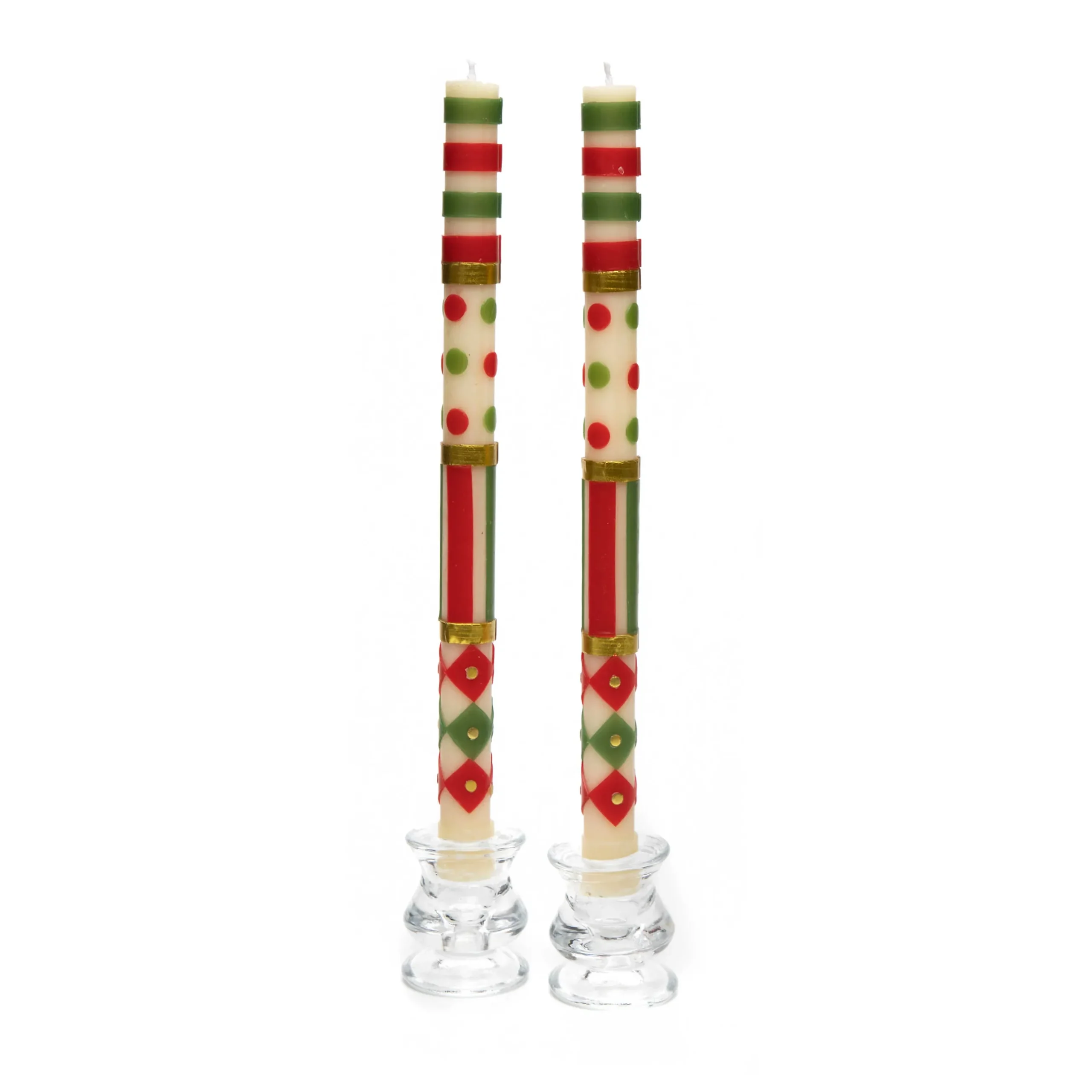 Holiday|Candles & Fragrances|MacKenzie-Childs Jester Dinner Candles - Red, Green, Gold - Set of 2