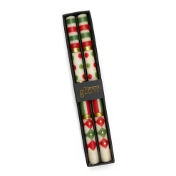 Holiday|Candles & Fragrances|MacKenzie-Childs Jester Dinner Candles - Red, Green, Gold - Set of 2