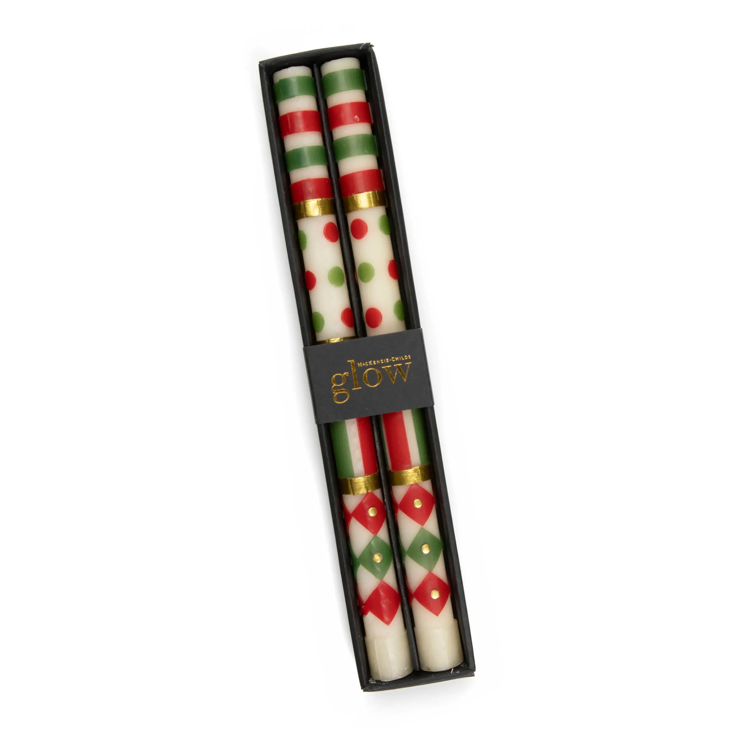 Holiday|Candles & Fragrances|MacKenzie-Childs Jester Dinner Candles - Red, Green, Gold - Set of 2