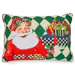 Pillows, Throws, & Cushions|MacKenzie-Childs Jolly Holiday Santa with Packages Beaded Lumbar Pillow