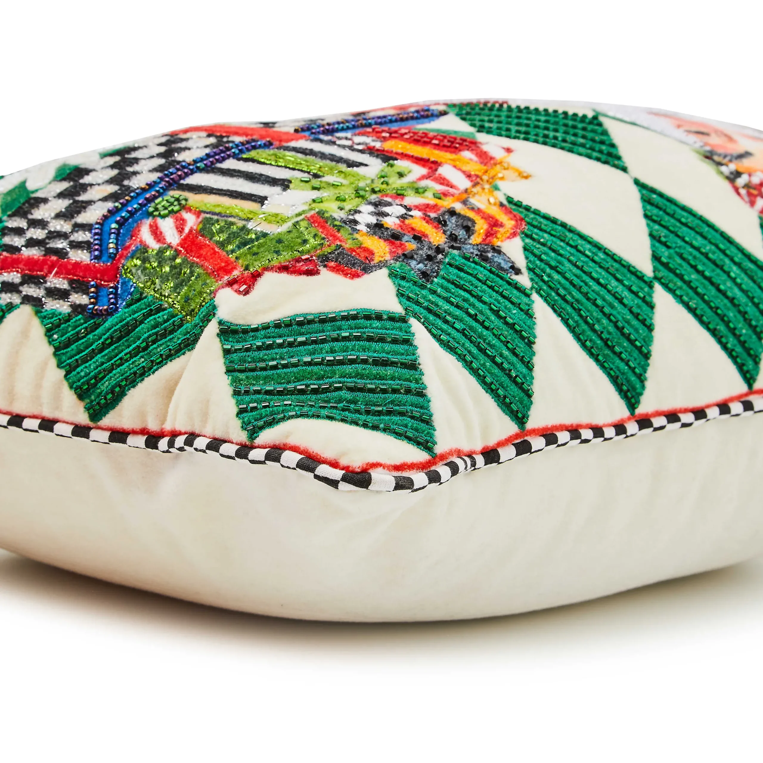 Pillows, Throws, & Cushions|MacKenzie-Childs Jolly Holiday Santa with Packages Beaded Lumbar Pillow