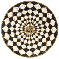 Table Accessories|Kitchen & Table Linens|MacKenzie-Childs Kaleidoscope Black Ivory Beaded Placemat