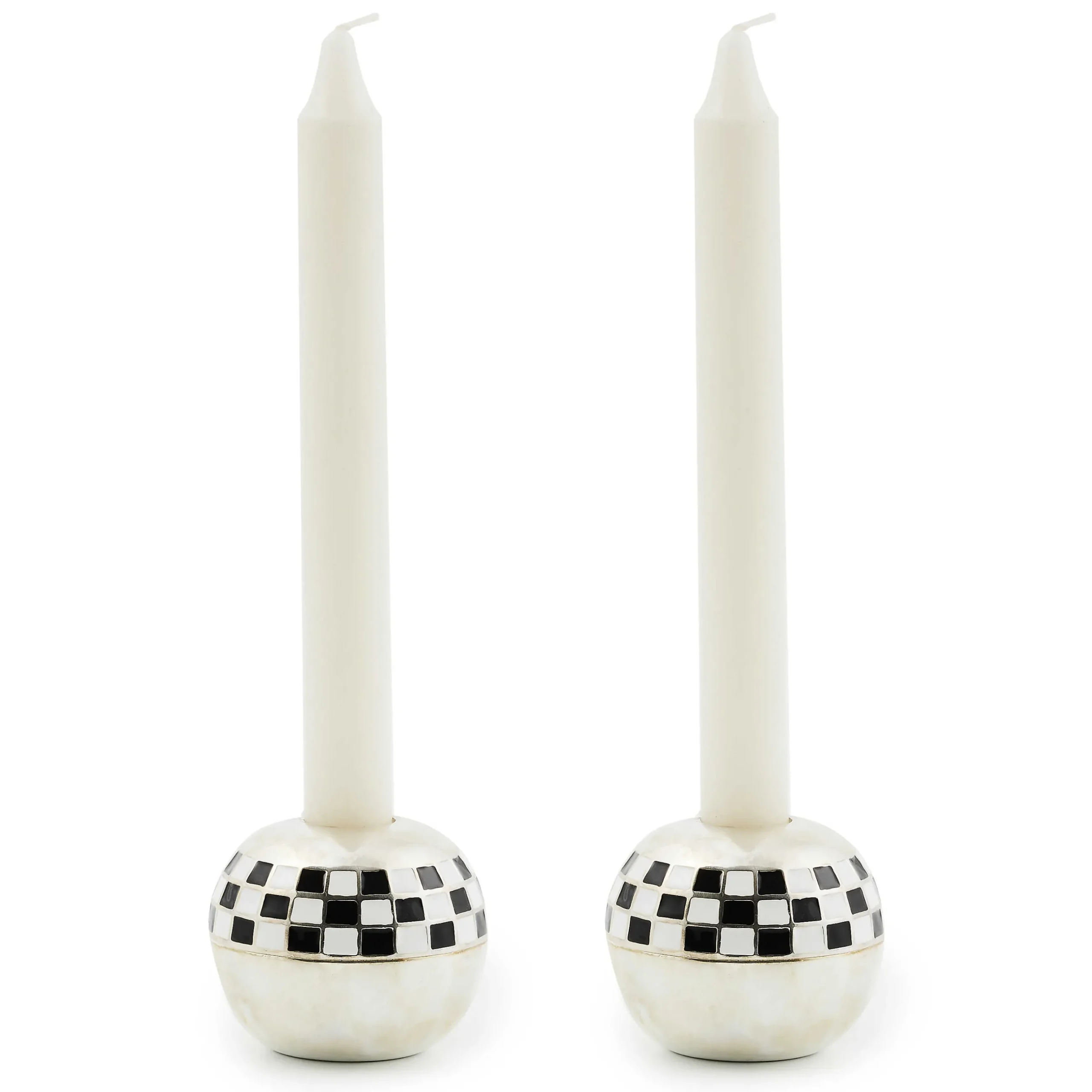 Candles & Fragrances|Room Accents|MacKenzie-Childs Large Sphere Check Candle Holders, Set of 2