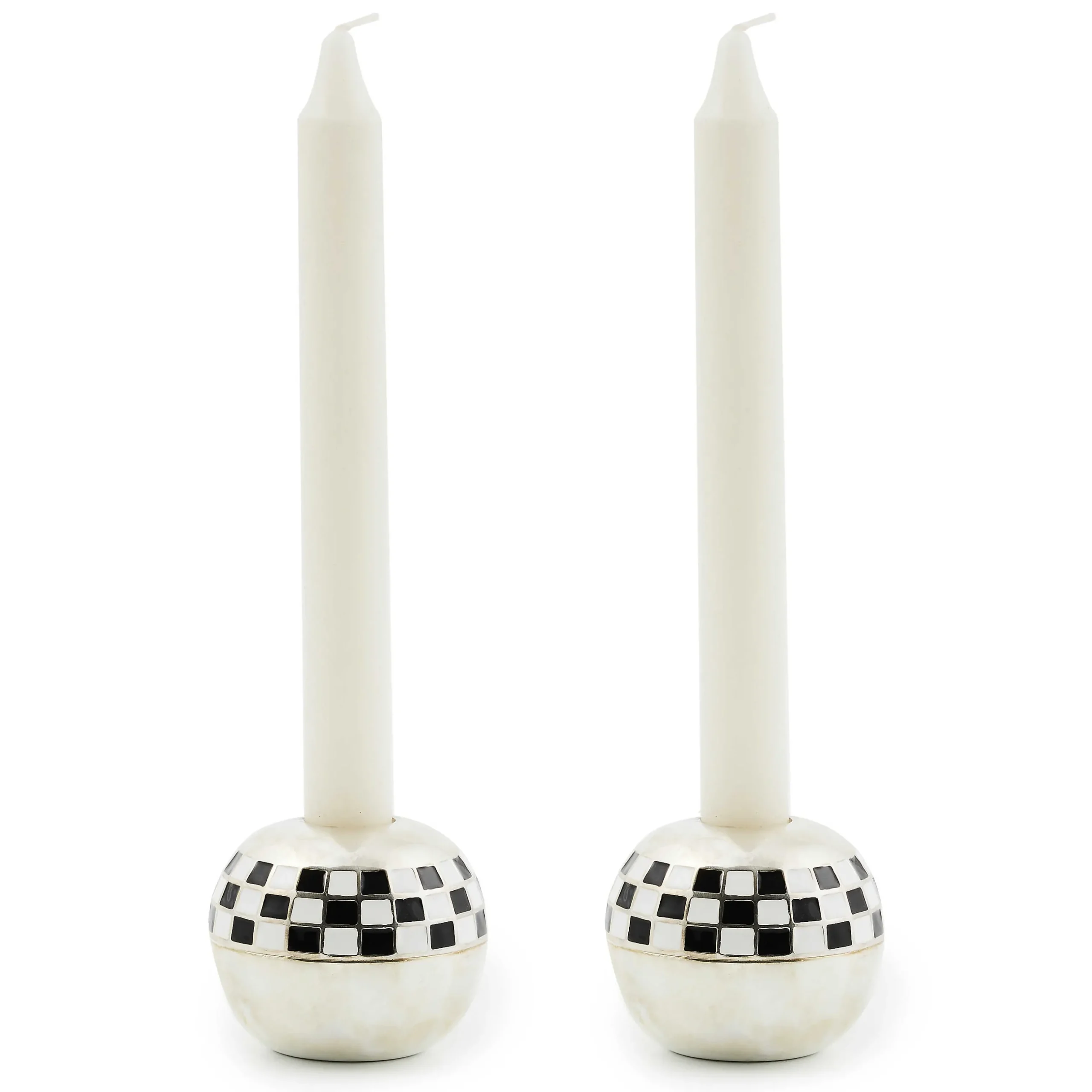 Candles & Fragrances|Room Accents|MacKenzie-Childs Large Sphere Check Candle Holders, Set of 2