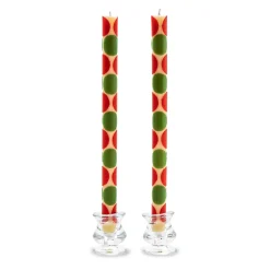 Holiday|Candles & Fragrances|MacKenzie-Childs Macrodot Red  Green Dinner Candles, Set of 2