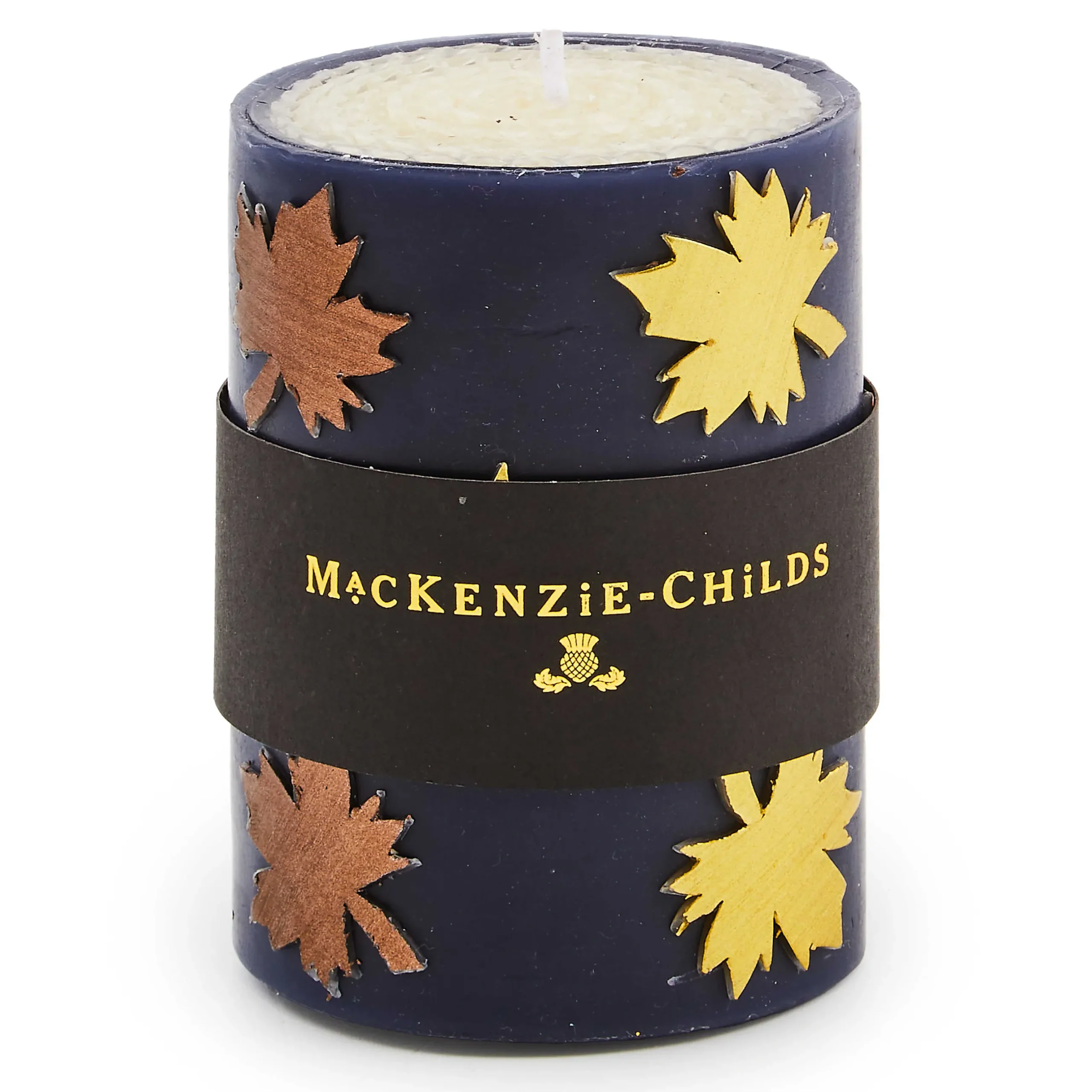The Fall Shop|Candles & Fragrances|MacKenzie-Childs Maple Leaf Navy 4 Pillar Candle