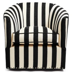 Living Room|MacKenzie-Childs Marquee Black Stripe Chenille Swivel Chair