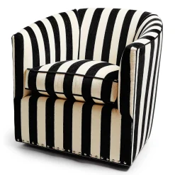 Living Room|MacKenzie-Childs Marquee Black Stripe Chenille Swivel Chair