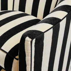 Living Room|MacKenzie-Childs Marquee Black Stripe Chenille Swivel Chair