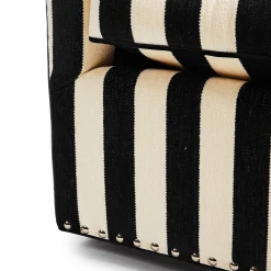 Living Room|MacKenzie-Childs Marquee Black Stripe Chenille Swivel Chair