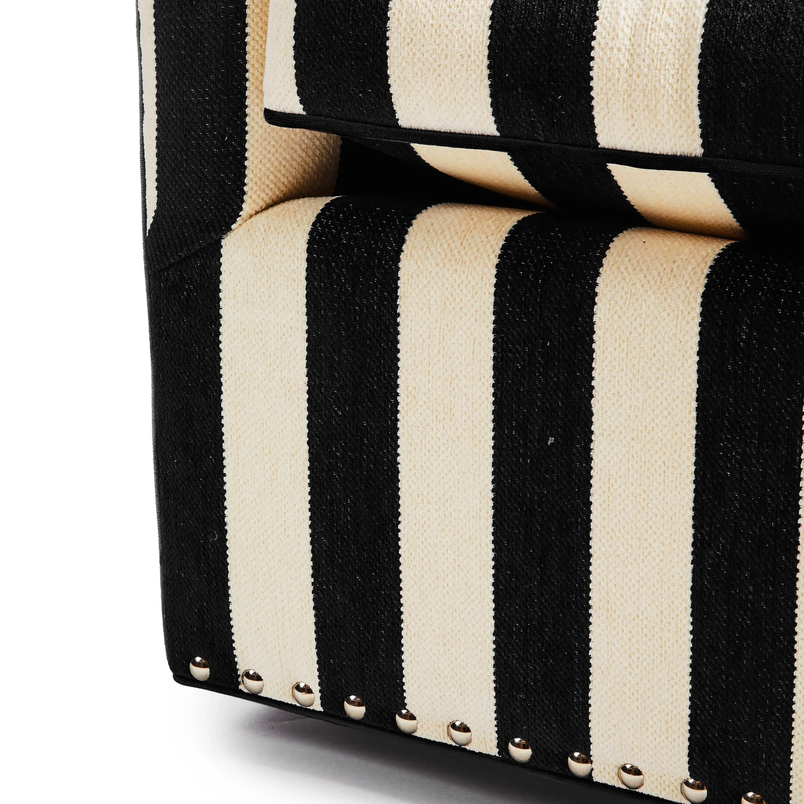 Living Room|MacKenzie-Childs Marquee Black Stripe Chenille Swivel Chair
