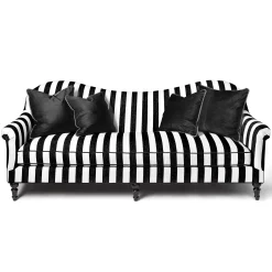 Living Room|MacKenzie-Childs Marquee Black Stripe Chenille Sofa