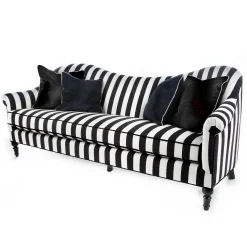Living Room|MacKenzie-Childs Marquee Black Stripe Chenille Sofa