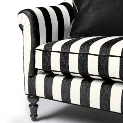 Living Room|MacKenzie-Childs Marquee Black Stripe Chenille Sofa