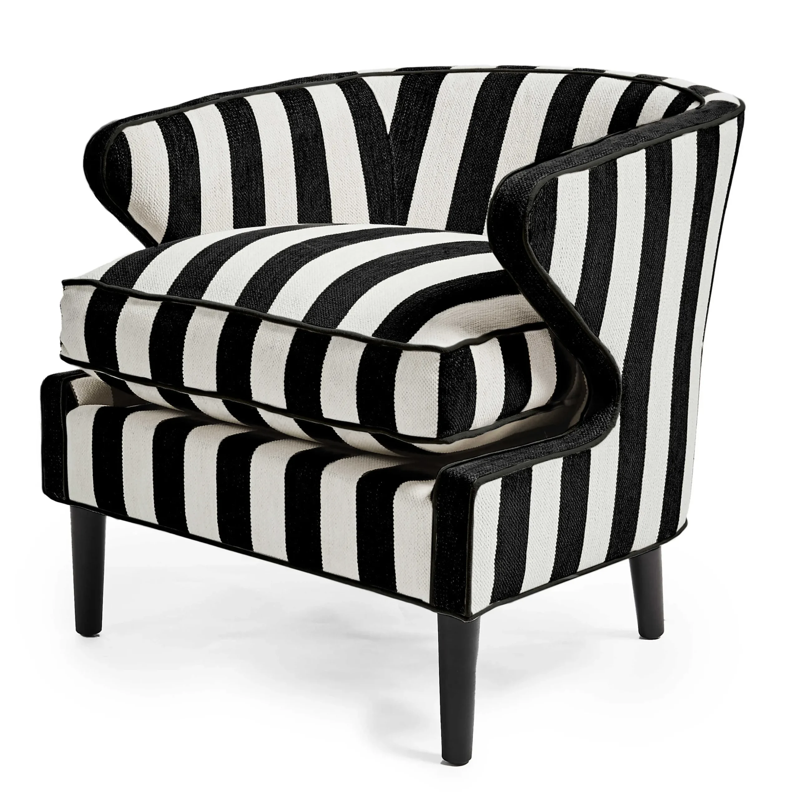 Living Room|MacKenzie-Childs Marquee Black Stripe Chenille Accent Chair